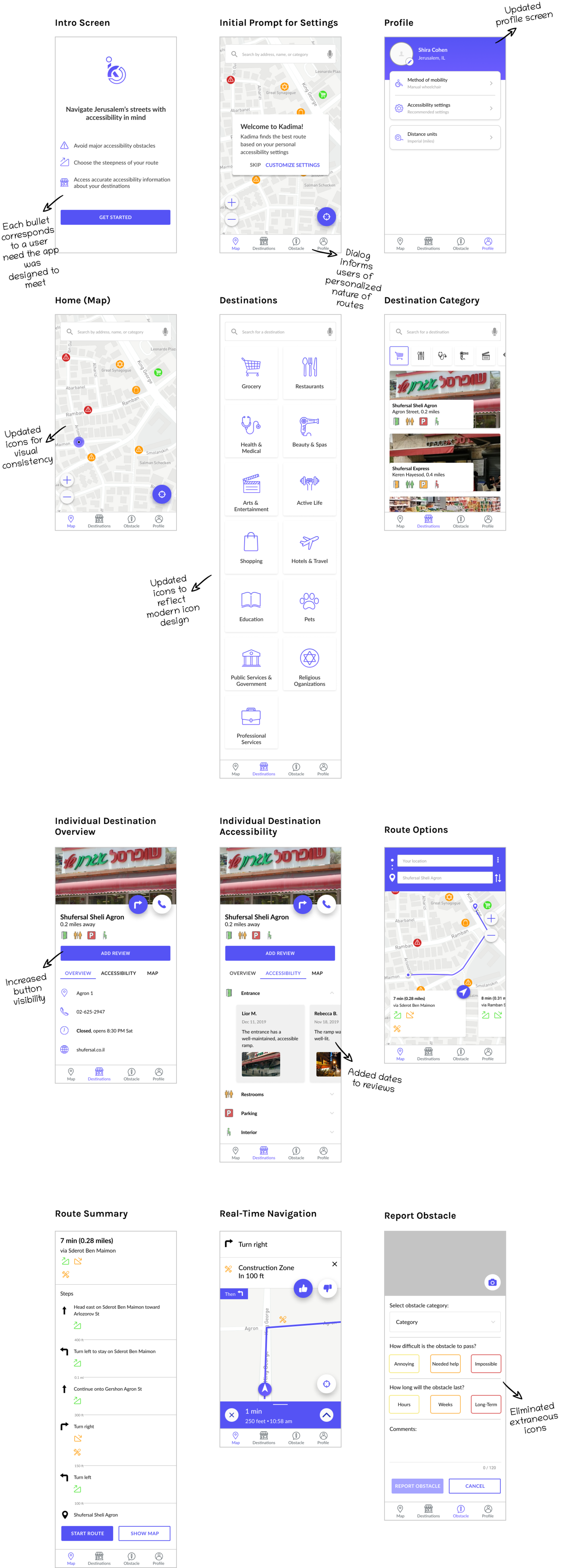 kadima high fidelity wireframes