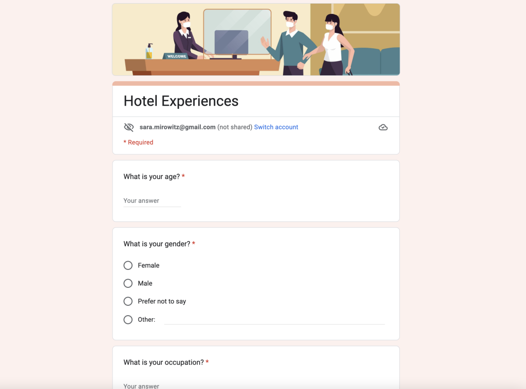 Screenshot of hotel experiences survey